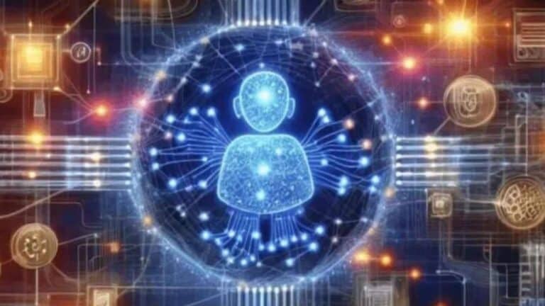Interfaz digital representando el análisis de datos con inteligencia artificial y visualización de datos futuristas.
